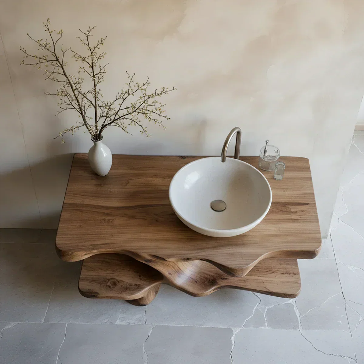 Handcrafted Solid Wood Vanity with Organic Branch Form - Rustiracraft 