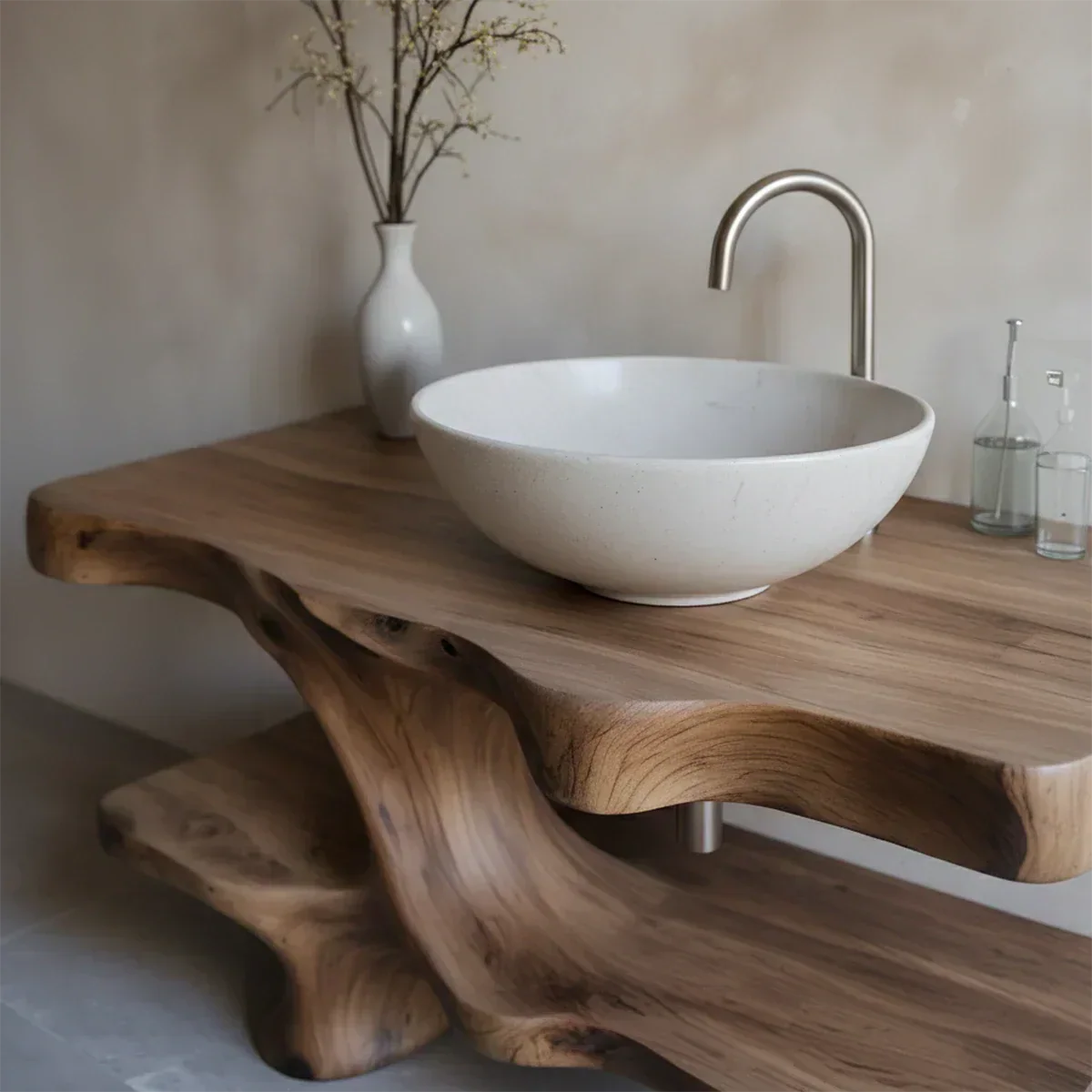 Handcrafted Solid Wood Vanity with Organic Branch Form - Rustiracraft 