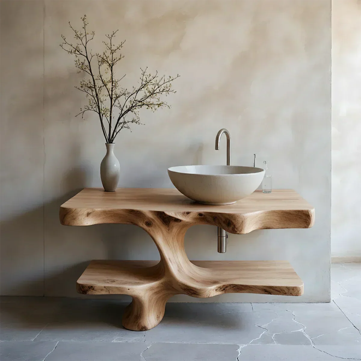 Handcrafted Solid Wood Vanity with Organic Branch Form - Rustiracraft 