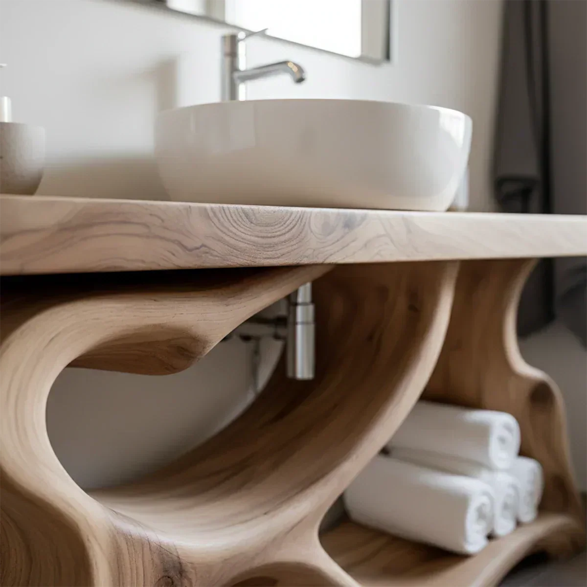 Handcrafted Solid Wood Vanity with Organic Curved Base - Rustiracraft 