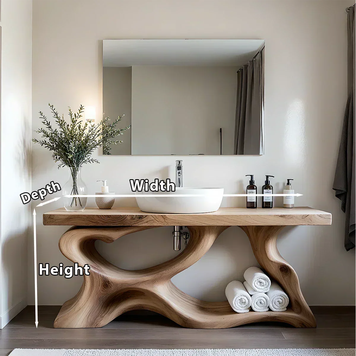 Handcrafted Solid Wood Vanity with Organic Curved Base - Rustiracraft 