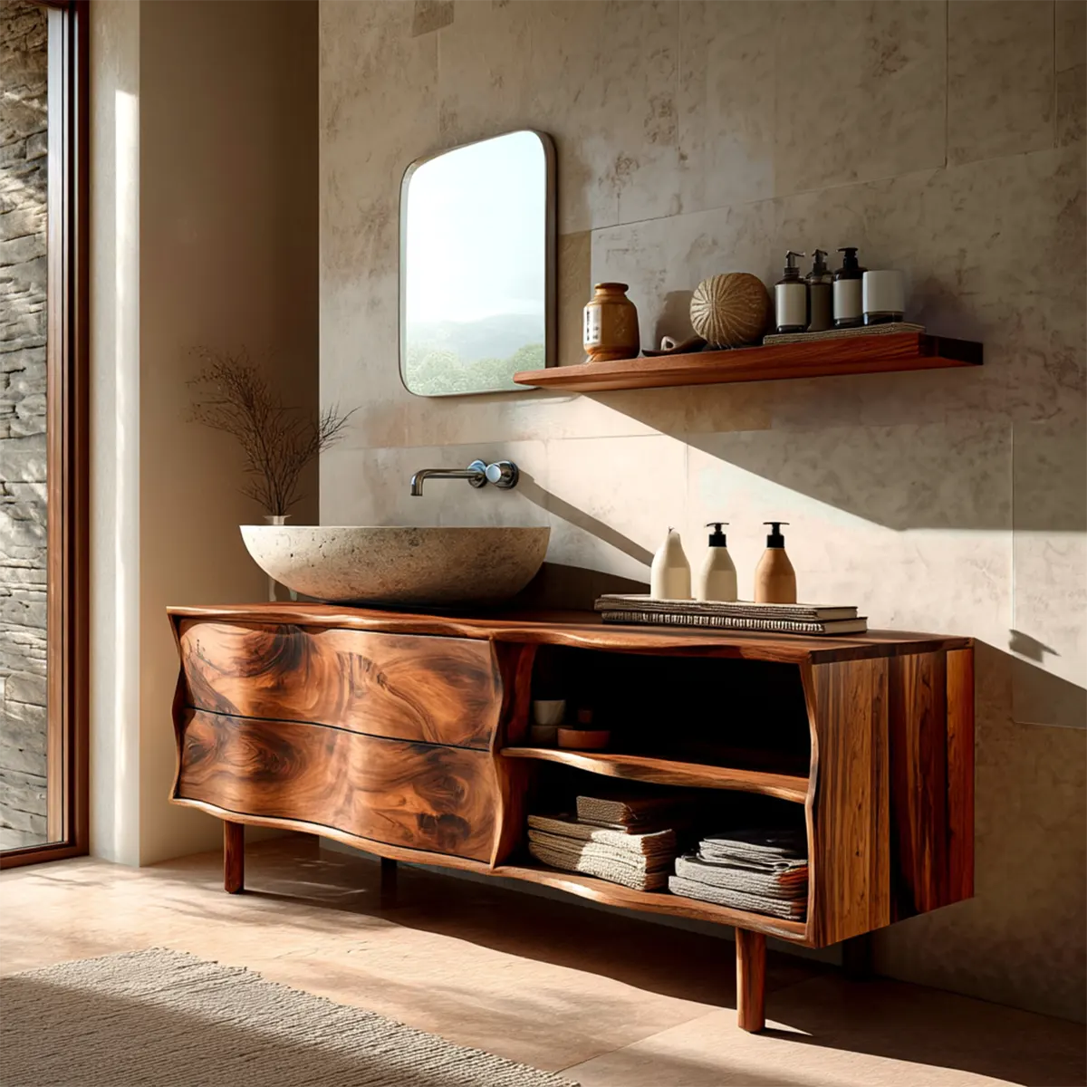 Handcrafted Traditional Bathroom Vanity Cabinet in Natural Solid Wood - Rustiracraft 