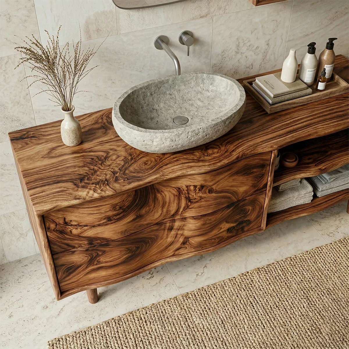 Handcrafted Traditional Bathroom Vanity Cabinet in Natural Solid Wood - Rustiracraft 