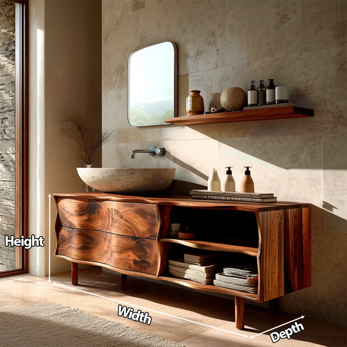 Handcrafted Traditional Bathroom Vanity Cabinet in Natural Solid Wood - Rustiracraft 