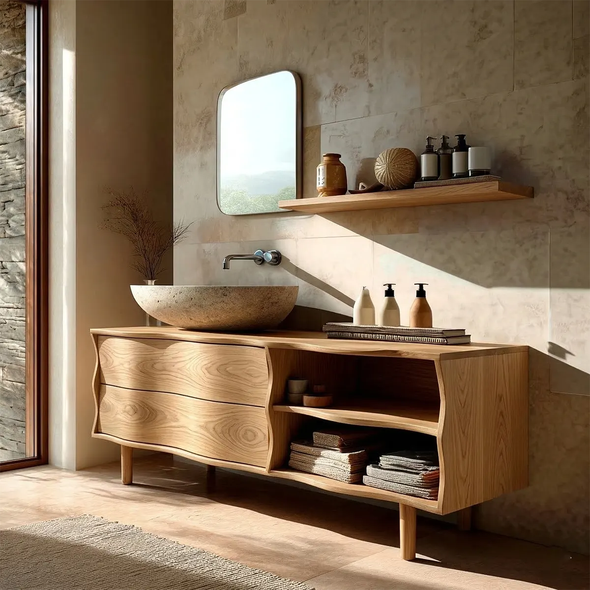 Handcrafted Traditional Bathroom Vanity Cabinet in Natural Solid Wood - Rustiracraft 