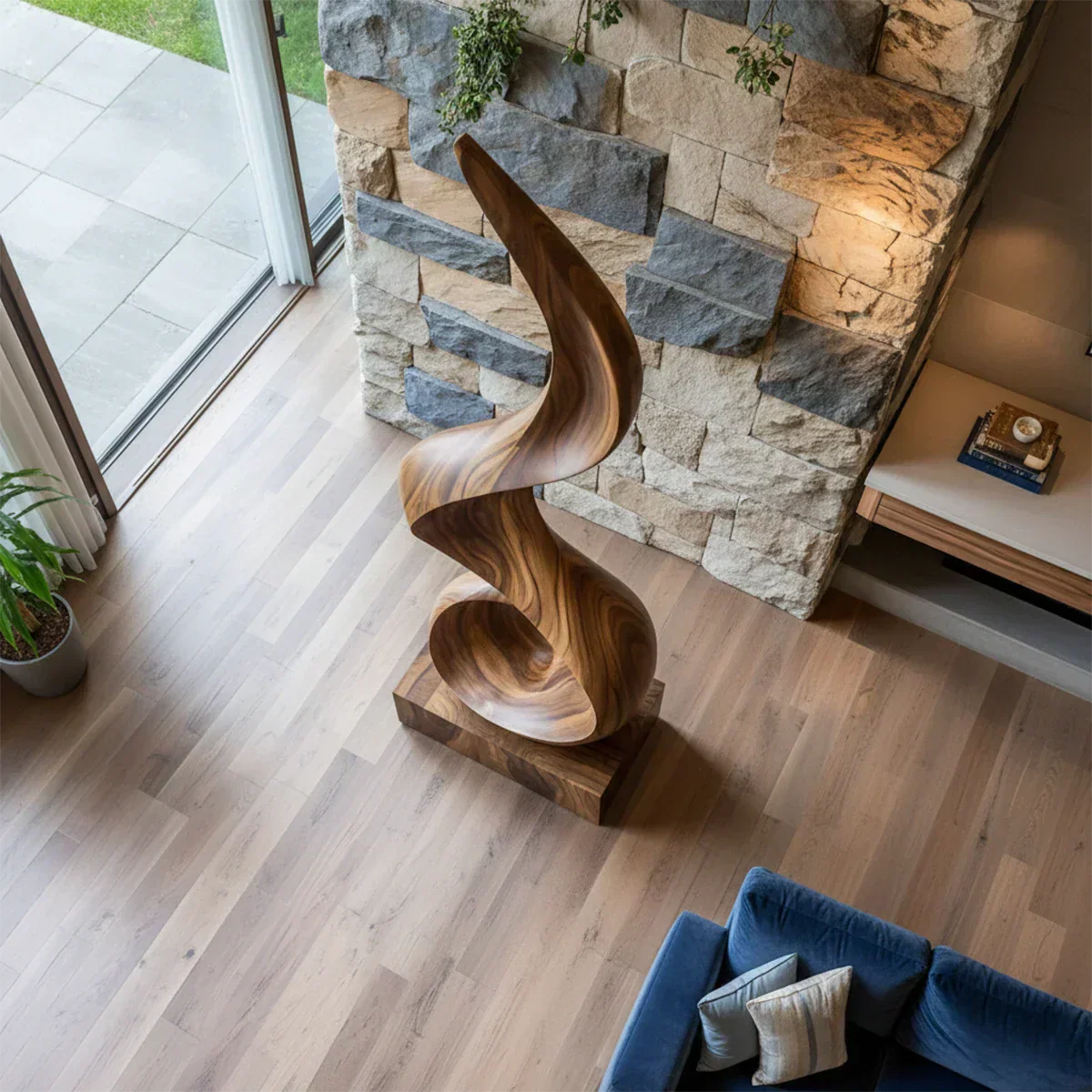 Handmade Solid Wood Abstract Sculpture – Tall Twisted Form - Rustiracraft