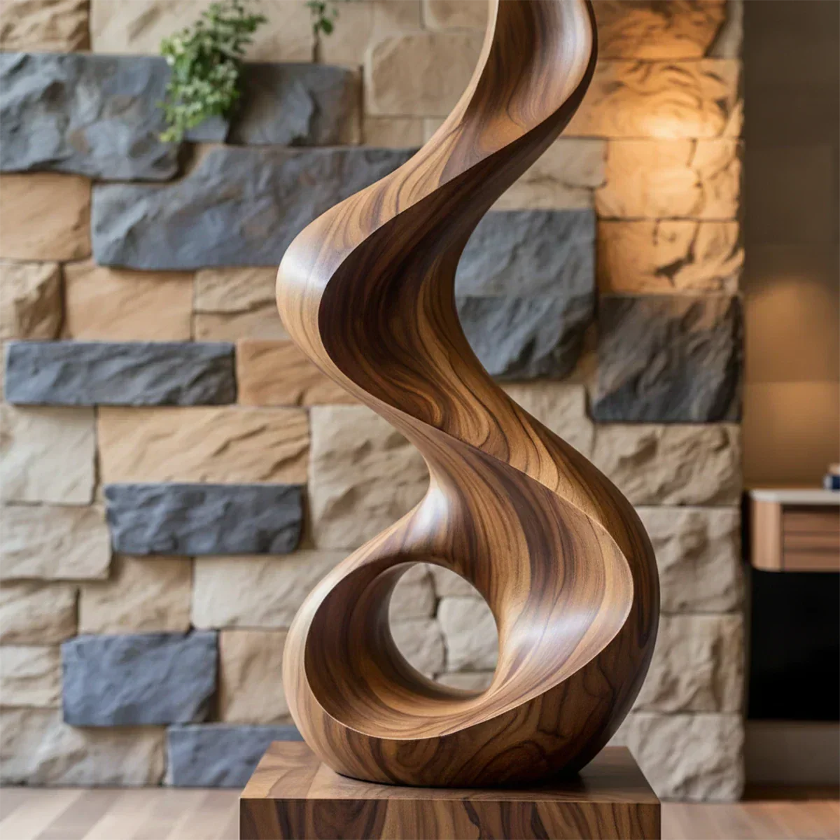 Handmade Solid Wood Abstract Sculpture – Tall Twisted Form - Rustiracraft