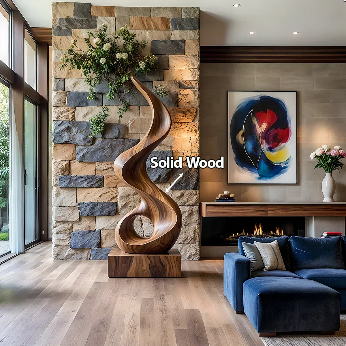 Handmade Solid Wood Abstract Sculpture – Tall Twisted Form - Rustiracraft