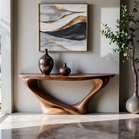 Harmony Arc Walnut Console Table – Handcrafted Elegance - Rustiracraft 