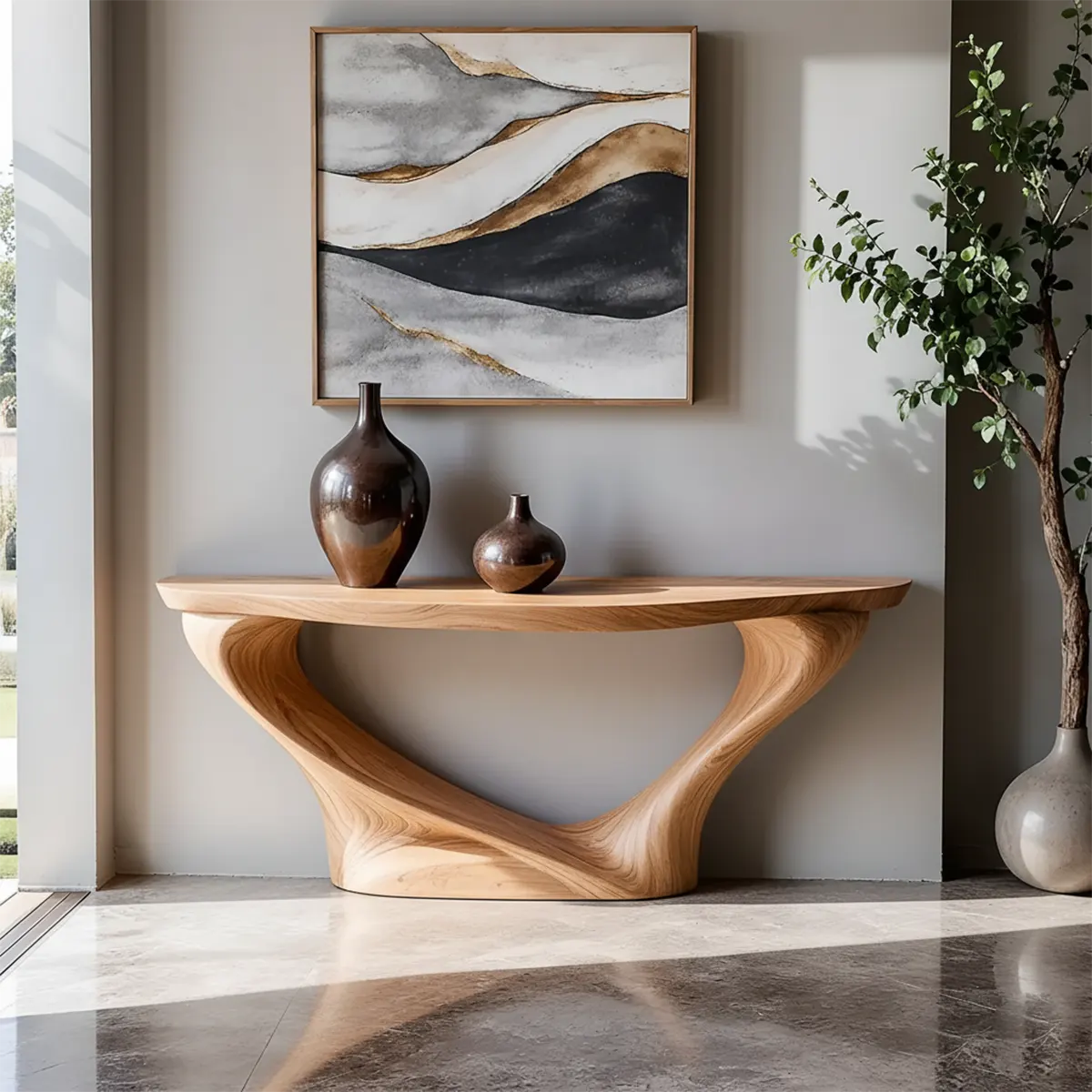 Harmony Arc Walnut Console Table – Handcrafted Elegance - Rustiracraft 