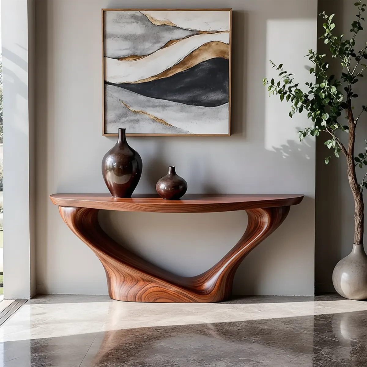Harmony Arc Walnut Console Table – Handcrafted Elegance - Rustiracraft 