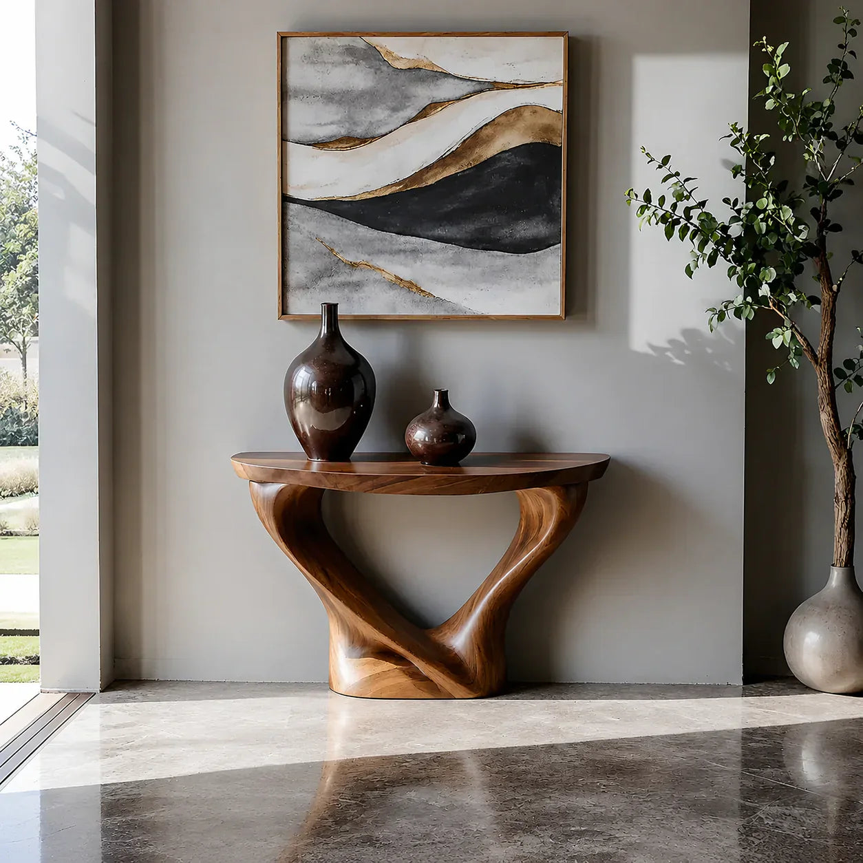 Harmony Arc Walnut Finish Console Table – Handcrafted Elegance - Rustiracraft