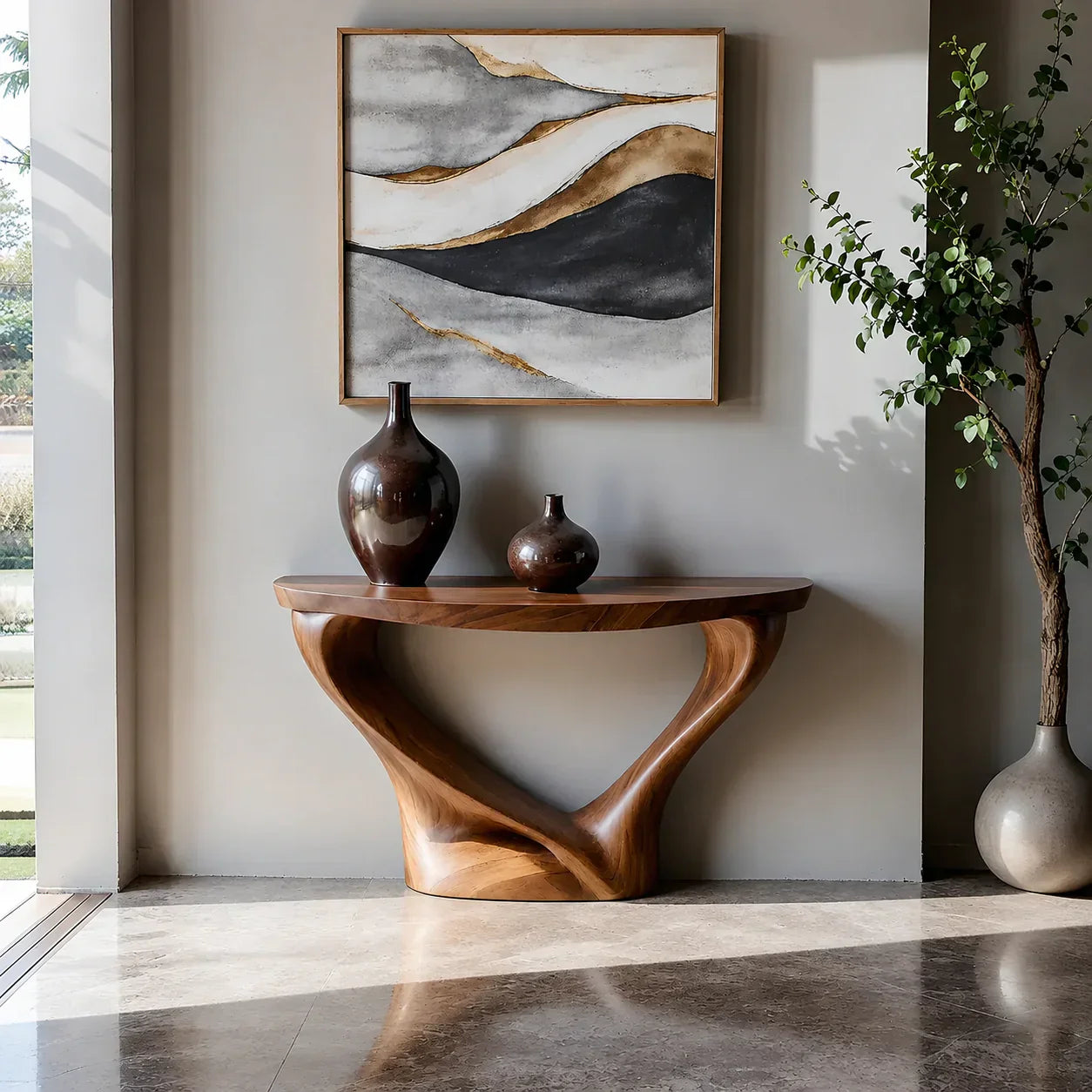 Harmony Arc Walnut Finish Console Table – Handcrafted Elegance - Rustiracraft