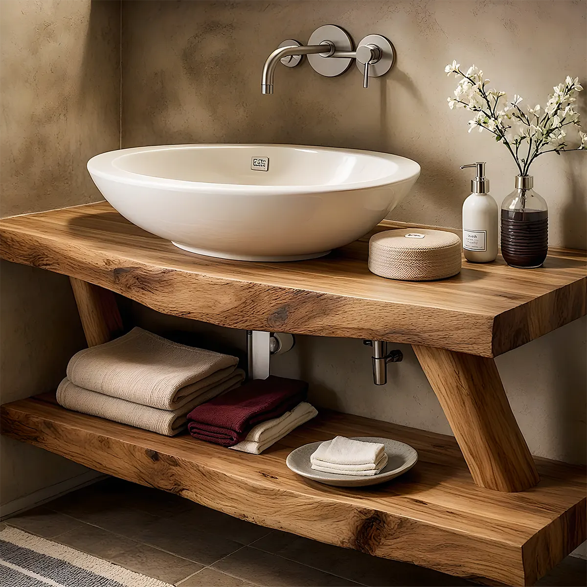 Harmony Oak Vanity – Solid Wood Spa Bathroom Design - Rustiracraft 