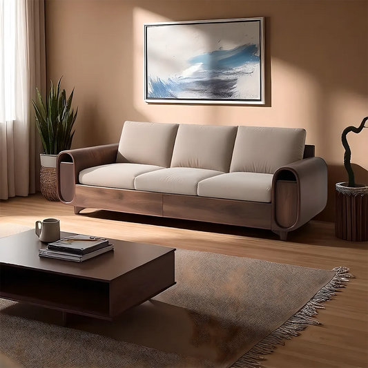 High-class Ash Wood Sofa - Modern Rounded Design - Rustiracraft 