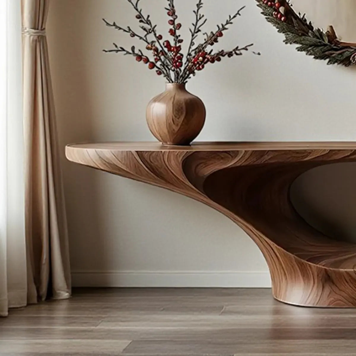 Infinity Flow Walnut Console Table – Sculptural Modern Art - Rustiracraft 