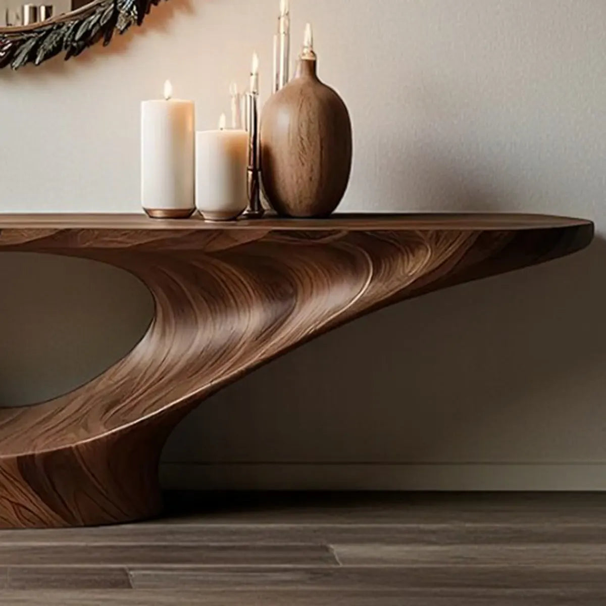 Infinity Flow Walnut Console Table – Sculptural Modern Art - Rustiracraft 