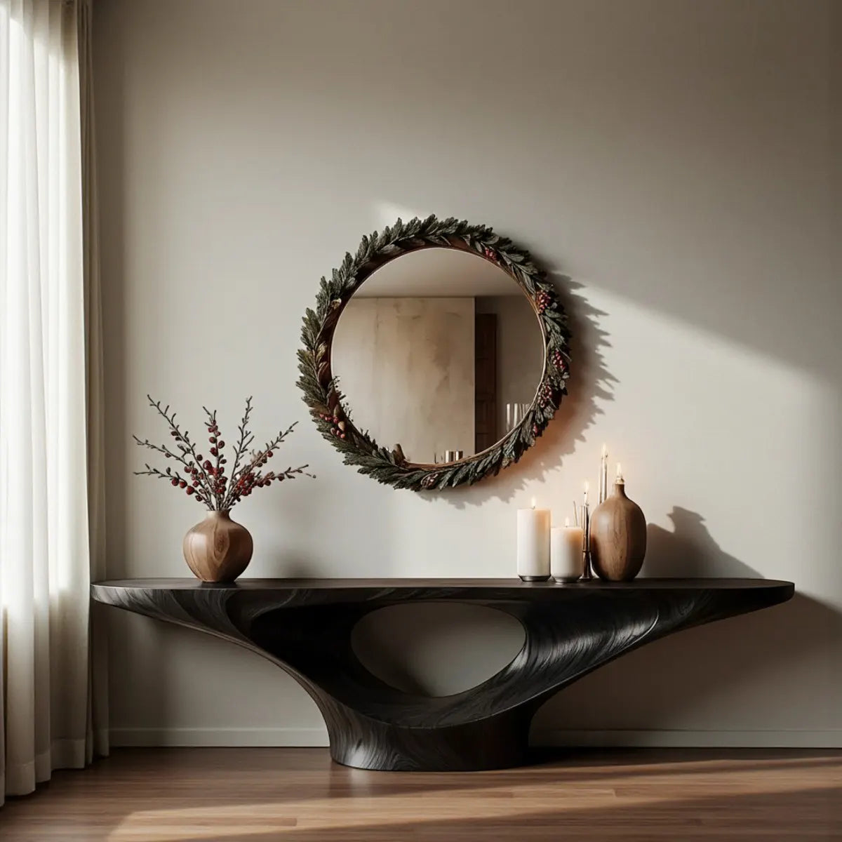Infinity Flow Walnut Console Table – Sculptural Modern Art - Rustiracraft 