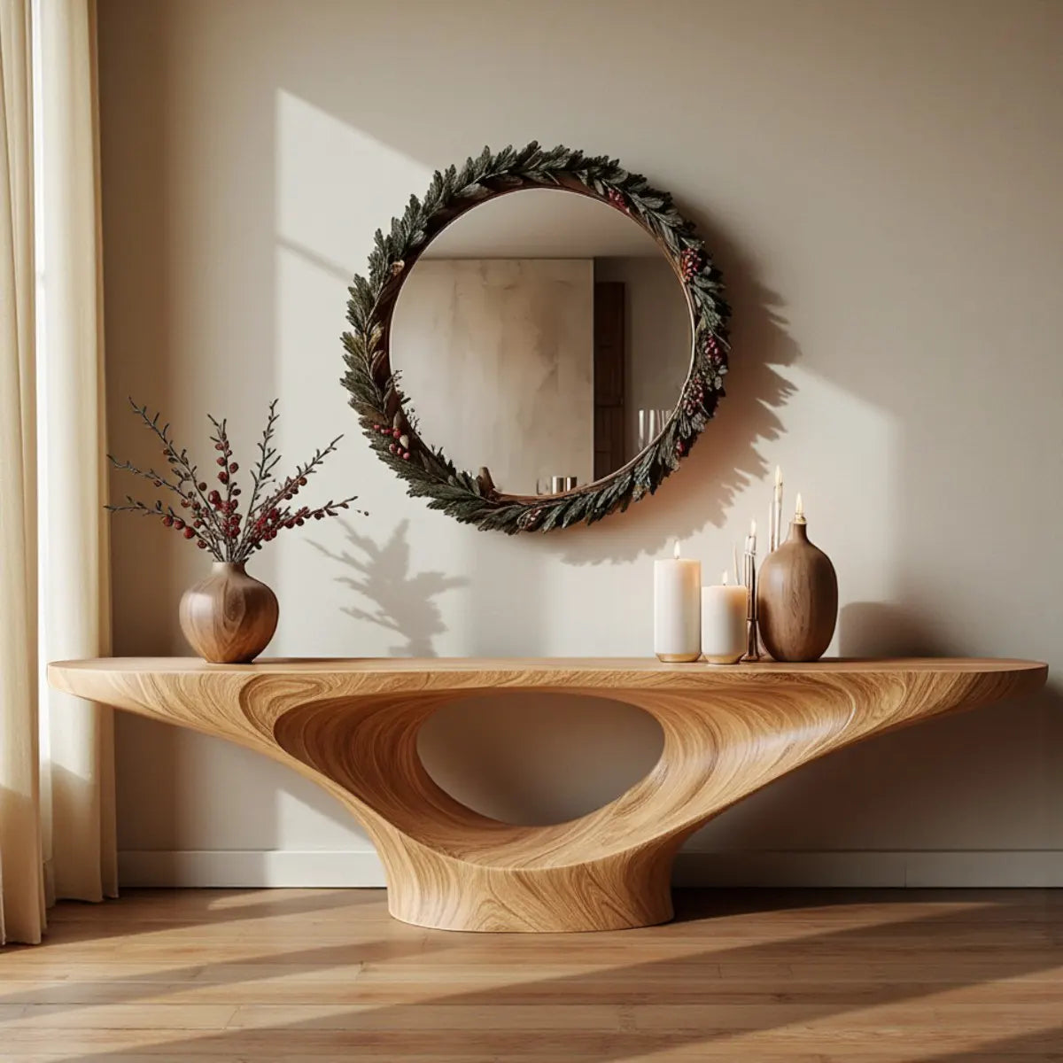 Infinity Flow Walnut Console Table – Sculptural Modern Art - Rustiracraft 
