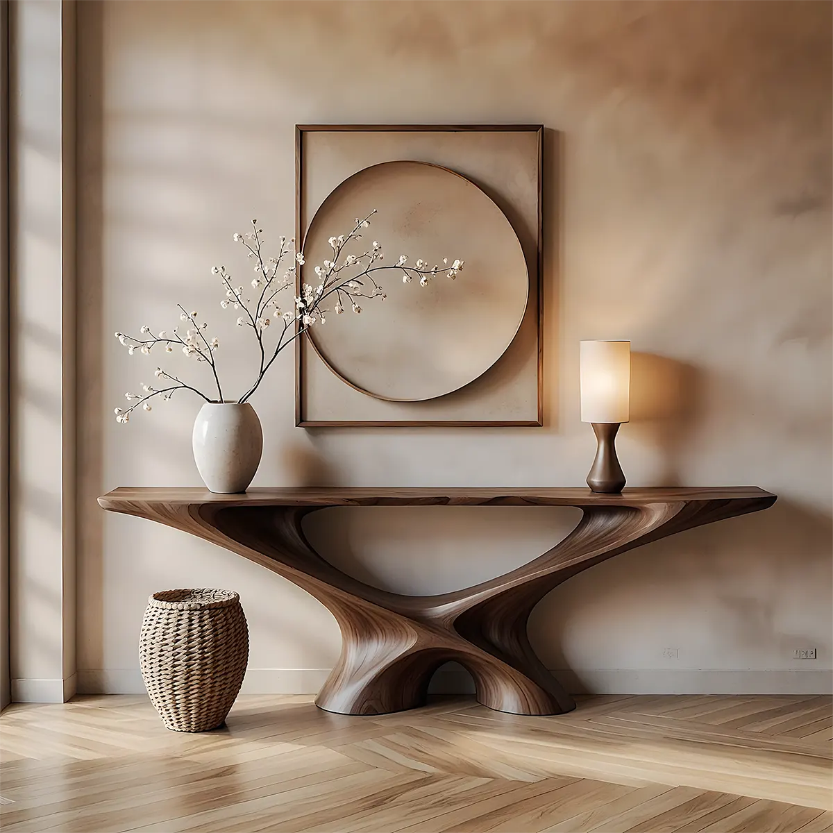 Infinity Loop Walnut Console Table – Sculptural Wood Design - Rustiracraft 