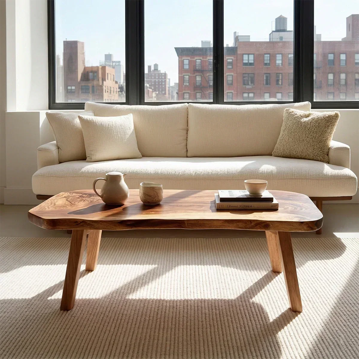 Japandi Live Edge Coffee Table with Straight Legs in Natural Solid Wood - Rustiracraft 