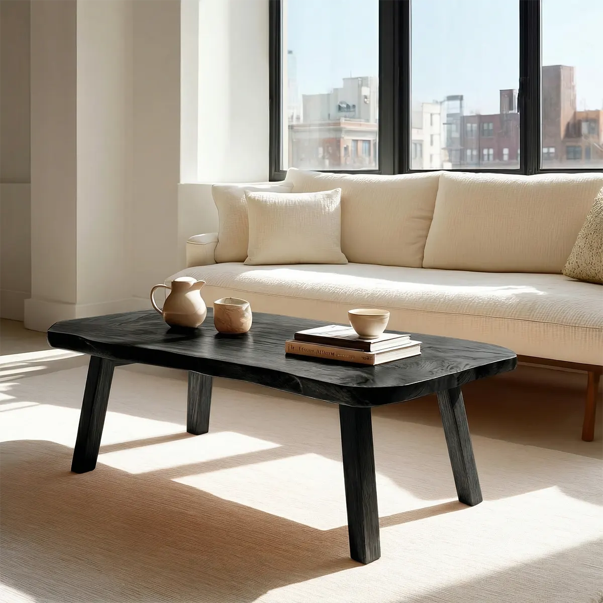 Japandi Live Edge Coffee Table with Straight Legs in Natural Solid Wood - Rustiracraft 