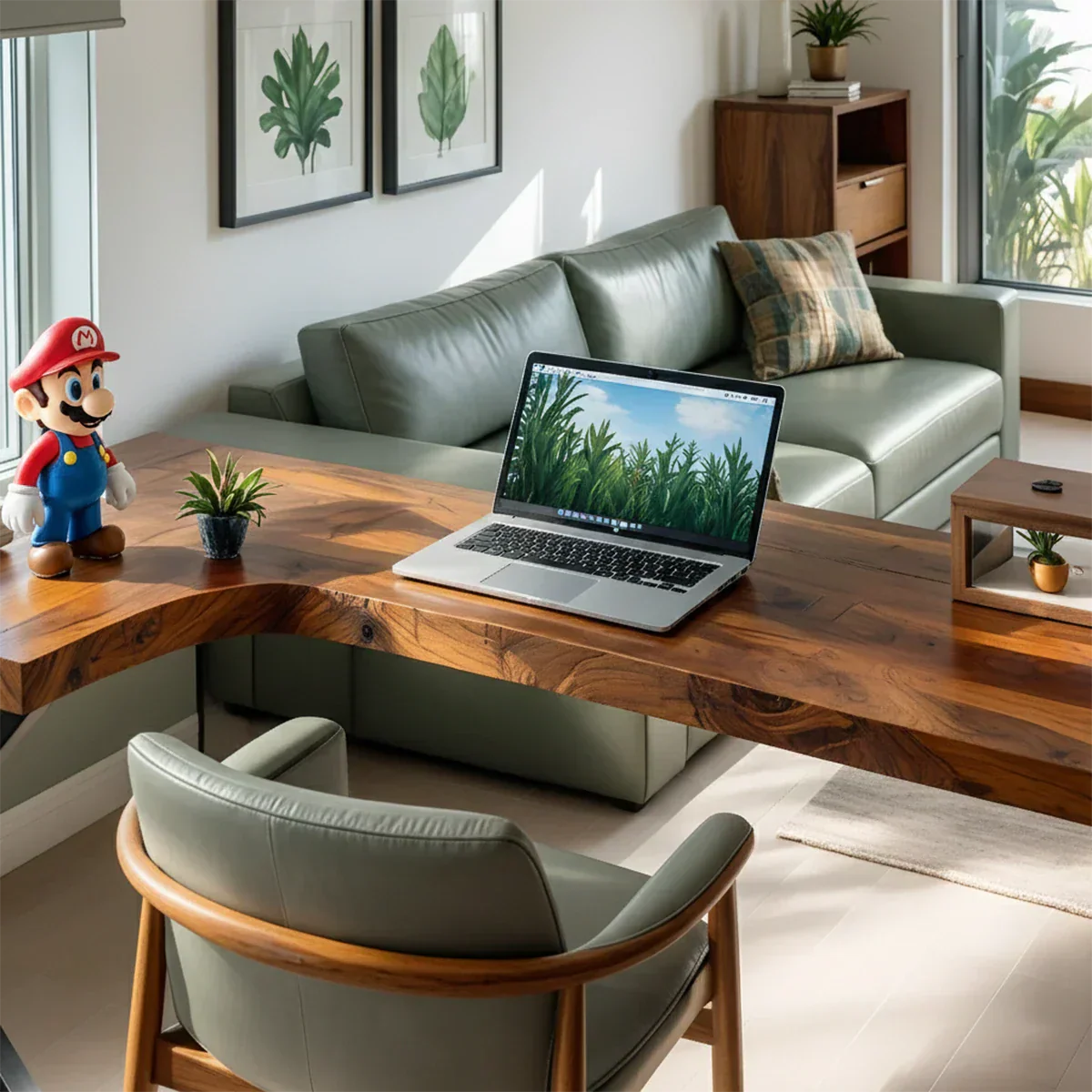 L-Shaped Solid Wood Desk with Steel Z-Frame - Rustiracraft