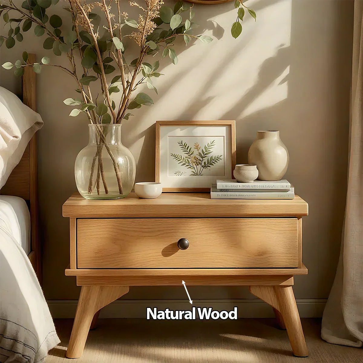 Lightwood Japandi Single-Drawer Nightstand - Rustiracraft