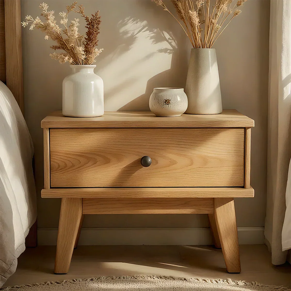 Lightwood Single-Drawer Nightstand – Scandinavian Minimalist Design - Rustiracraft 