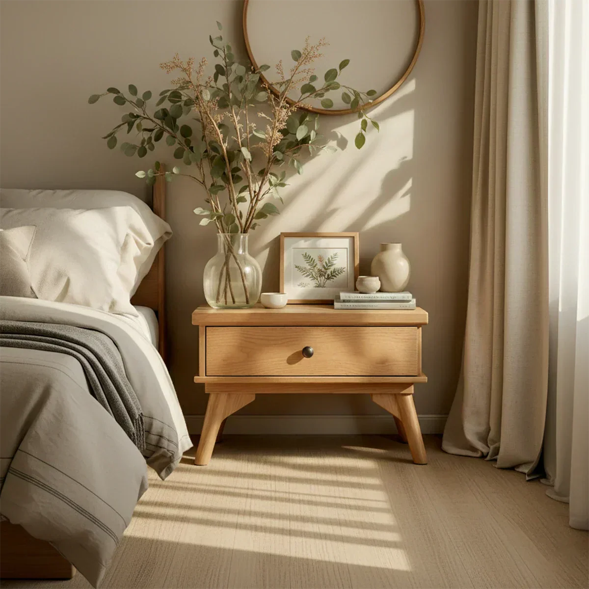 Lightwood Single-Drawer Nightstand – Scandinavian Minimalist Design - Rustiracraft 