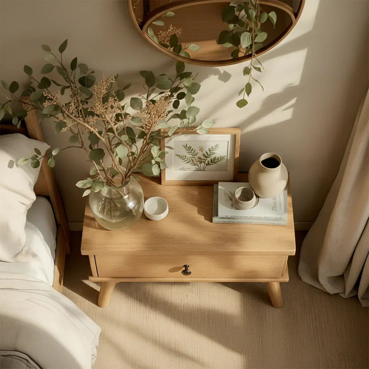 Lightwood Single-Drawer Nightstand – Scandinavian Minimalist Design - Rustiracraft 