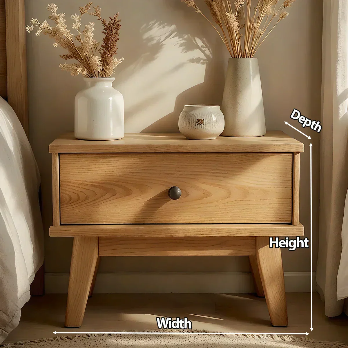Lightwood Single-Drawer Nightstand – Scandinavian Minimalist Design - Rustiracraft 