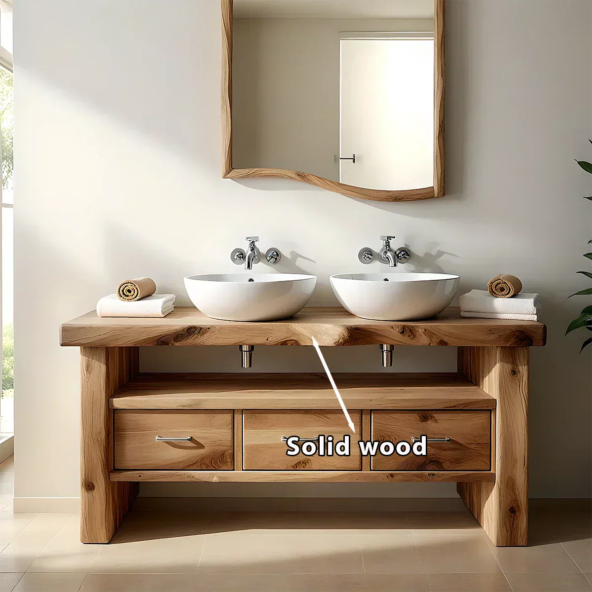 Live Edge Double Sink Solid Wood Vanity – Japandi Rustic Design - Rustiracraft 