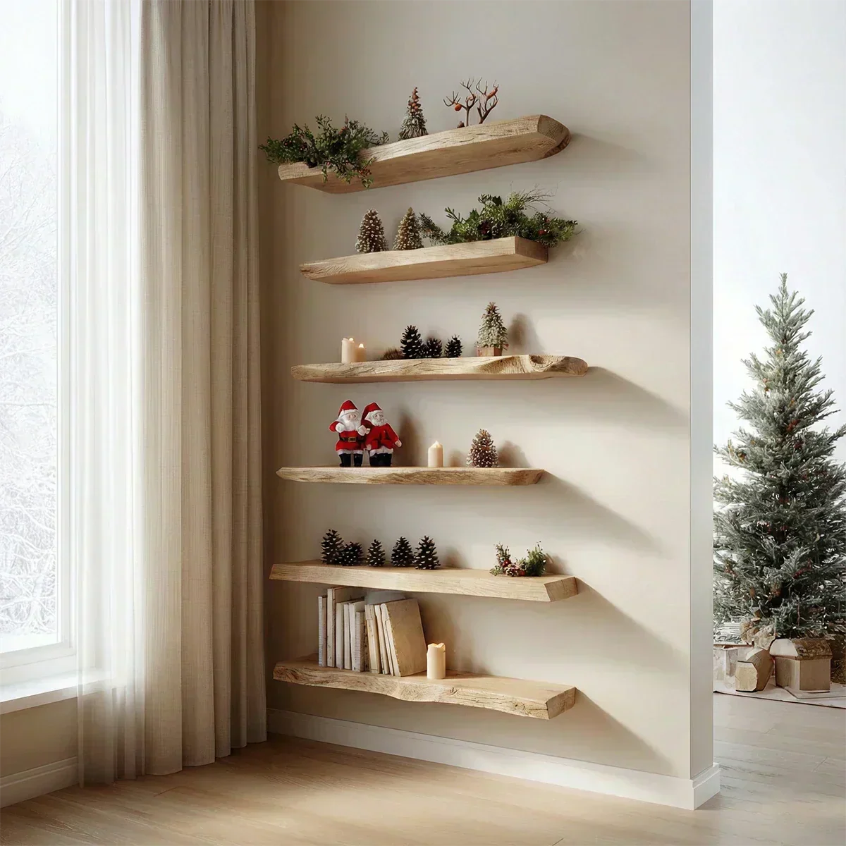 Live Edge Multi-Tier Solid Wood Floating Shelves - Rustiracraft