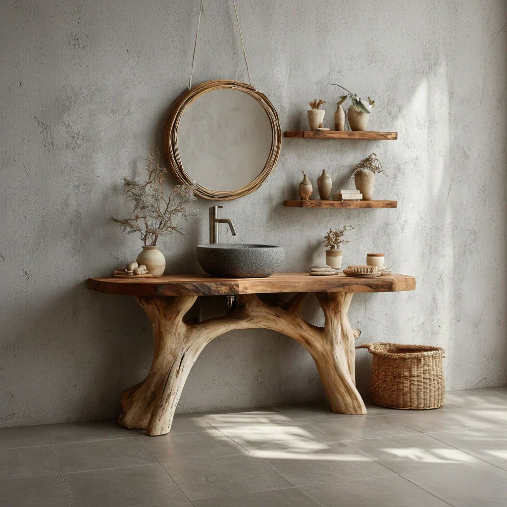 Live-Edge Natural Solid Wood Bathroom Vanity – Handcrafted Base - Rustiracraft