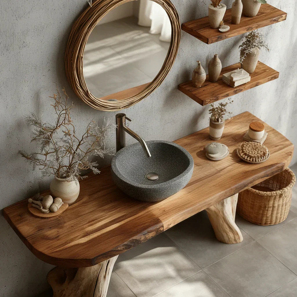 Live-Edge Natural Solid Wood Bathroom Vanity – Handcrafted Base - Rustiracraft