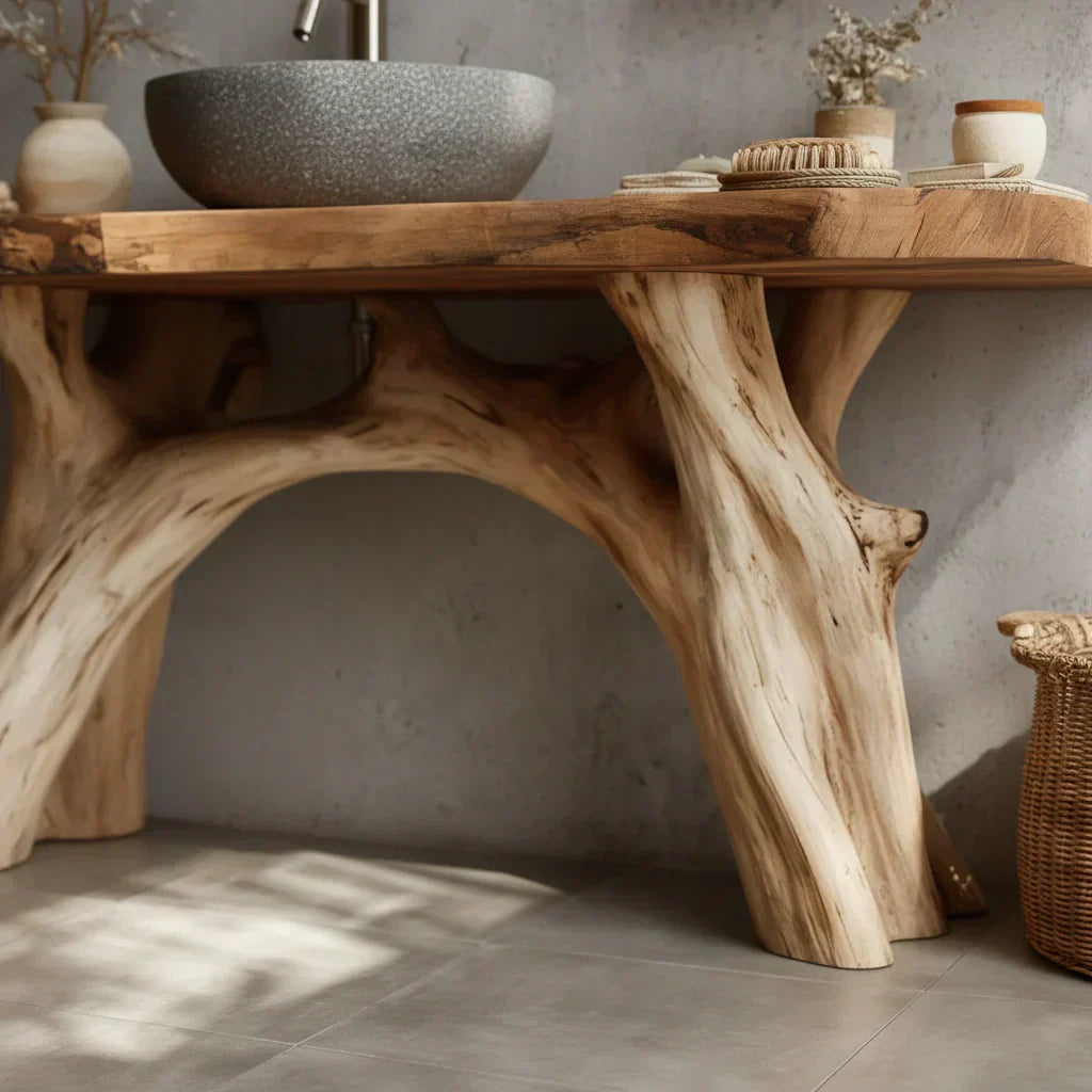 Live-Edge Natural Solid Wood Bathroom Vanity – Handcrafted Base - Rustiracraft