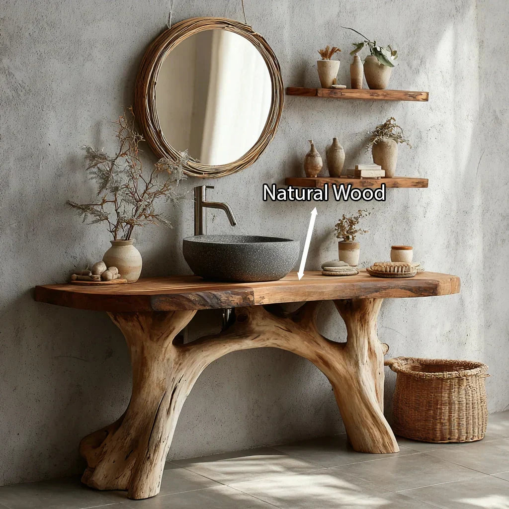 Live-Edge Natural Solid Wood Bathroom Vanity – Handcrafted Base - Rustiracraft