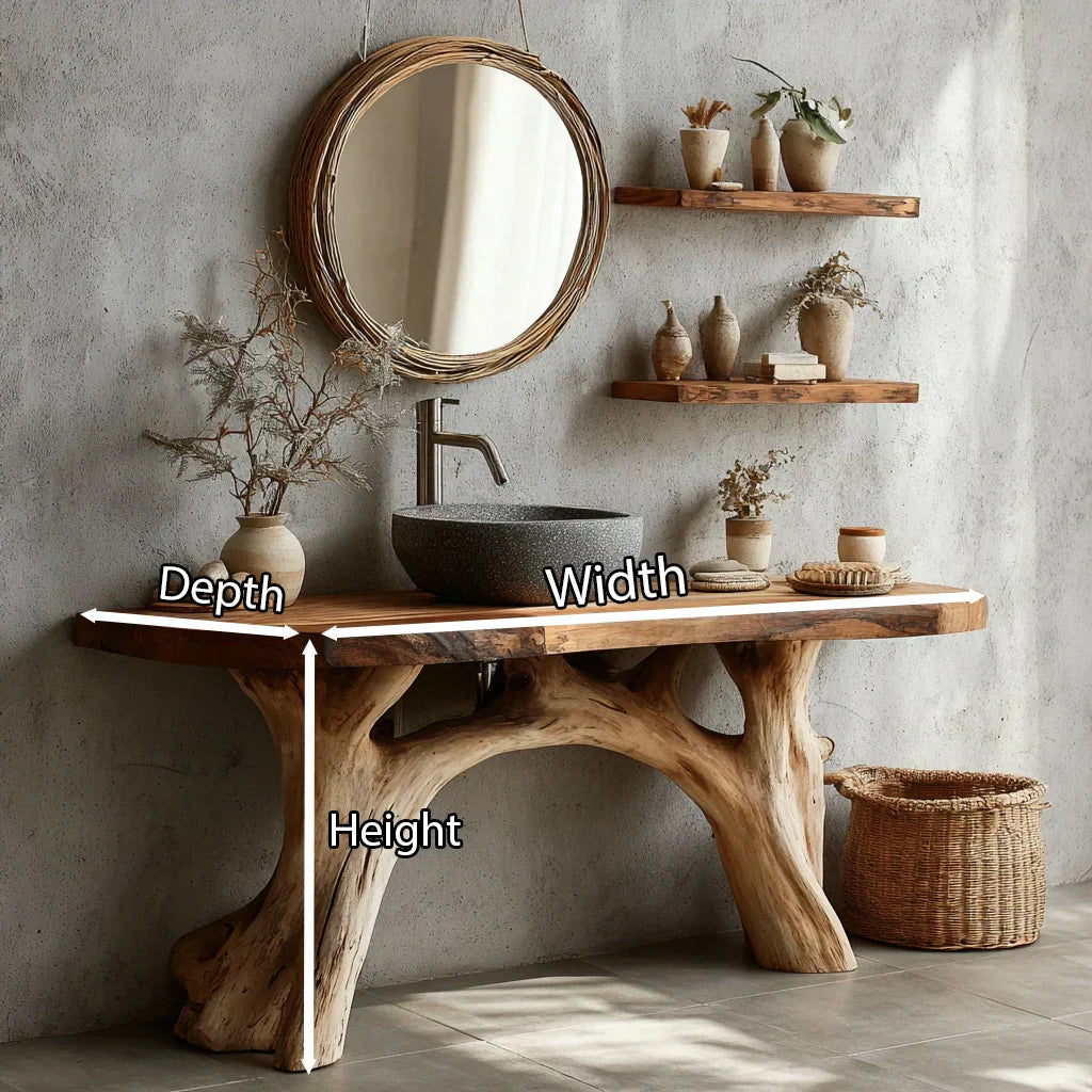 Live-Edge Natural Solid Wood Bathroom Vanity – Handcrafted Base - Rustiracraft
