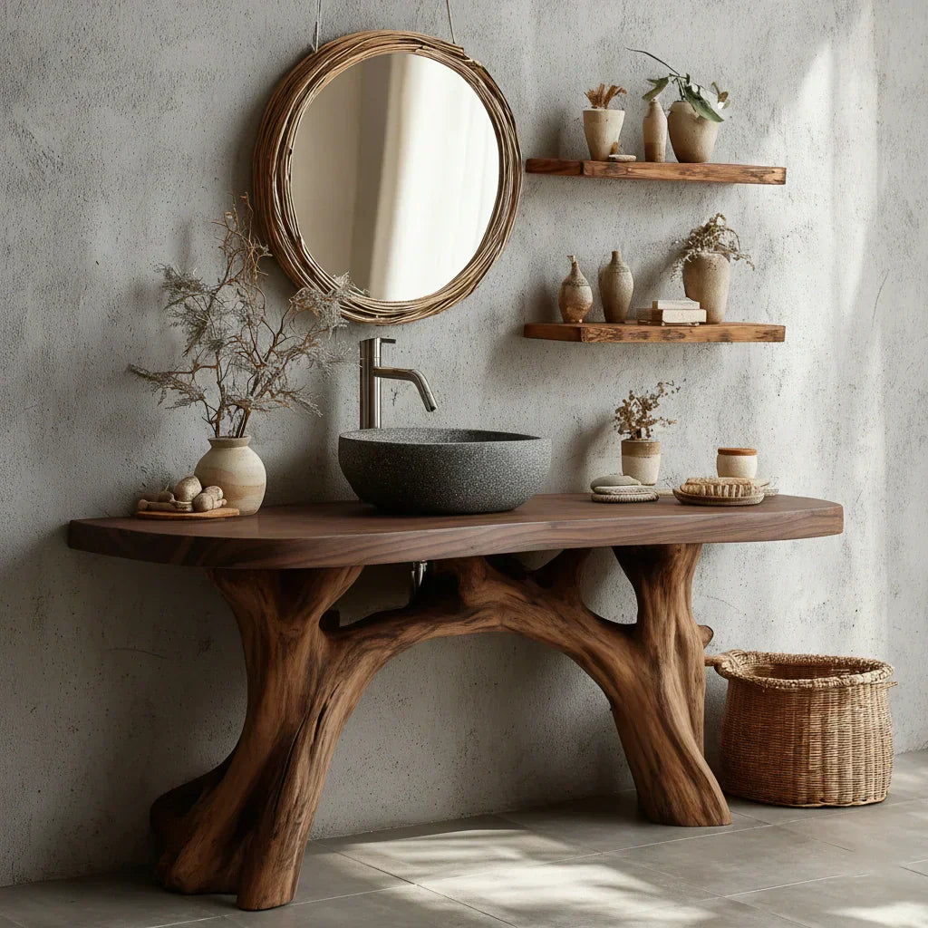 Live-Edge Natural Solid Wood Bathroom Vanity – Handcrafted Base - Rustiracraft