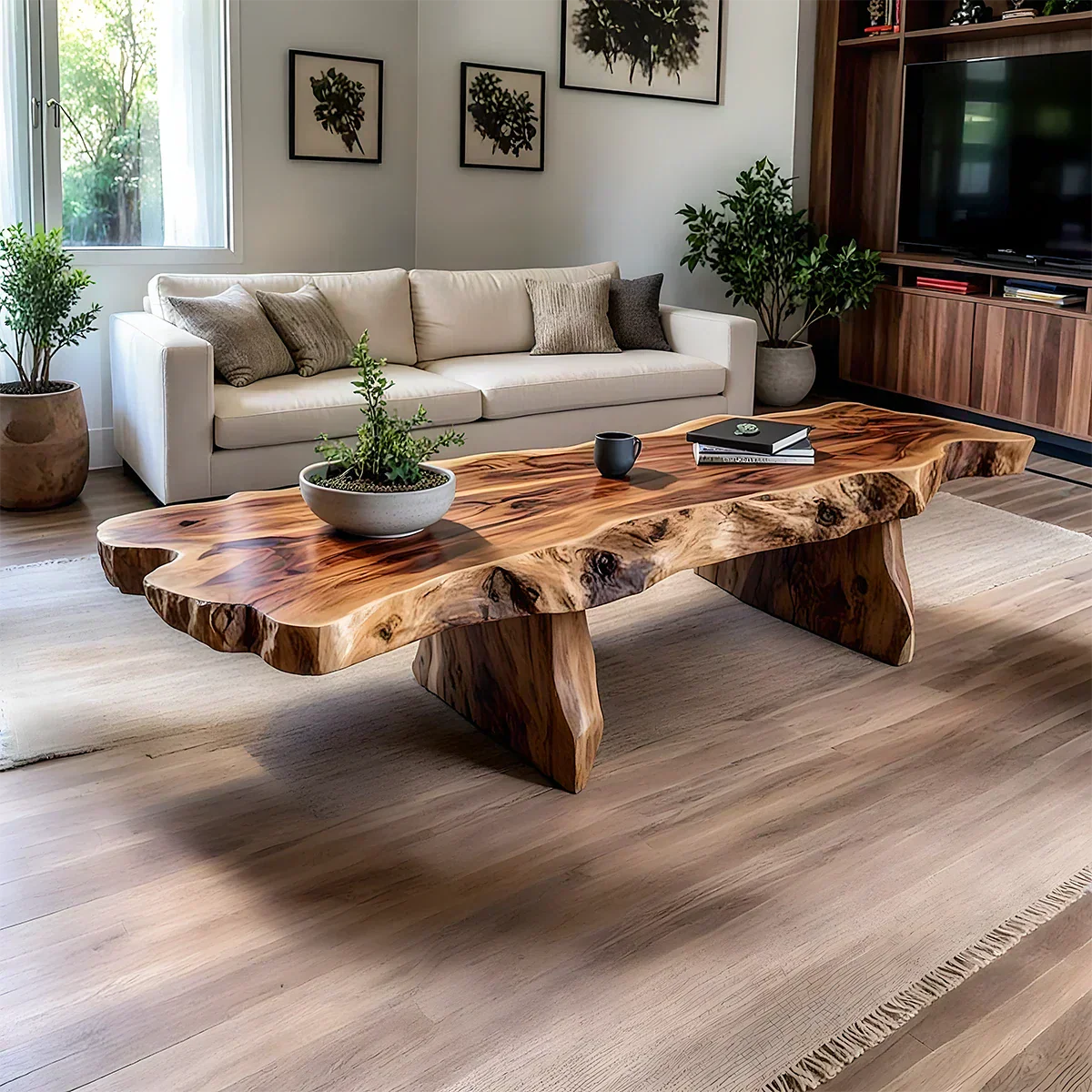 Live-Edge Natural Solid Wood Coffee Table – Handcrafted Slab Design - Rustiracraft