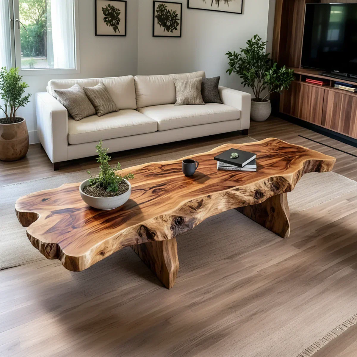 Live-Edge Natural Solid Wood Coffee Table – Handcrafted Slab Design - Rustiracraft