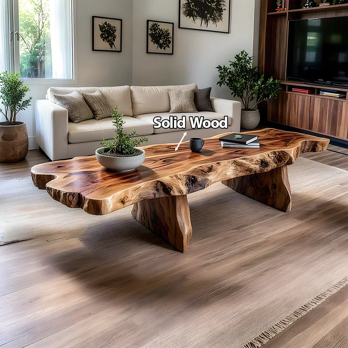 Live-Edge Natural Solid Wood Coffee Table – Handcrafted Slab Design - Rustiracraft
