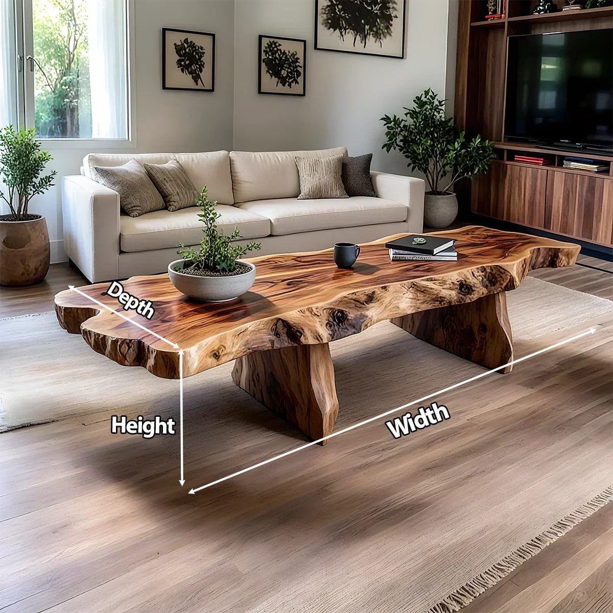 Live-Edge Natural Solid Wood Coffee Table – Handcrafted Slab Design - Rustiracraft