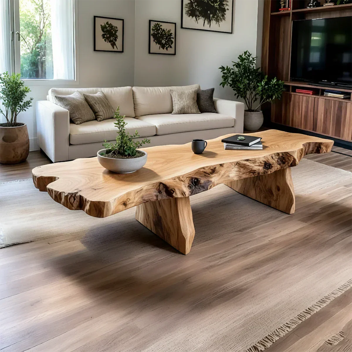 Live-Edge Natural Solid Wood Coffee Table – Handcrafted Slab Design - Rustiracraft