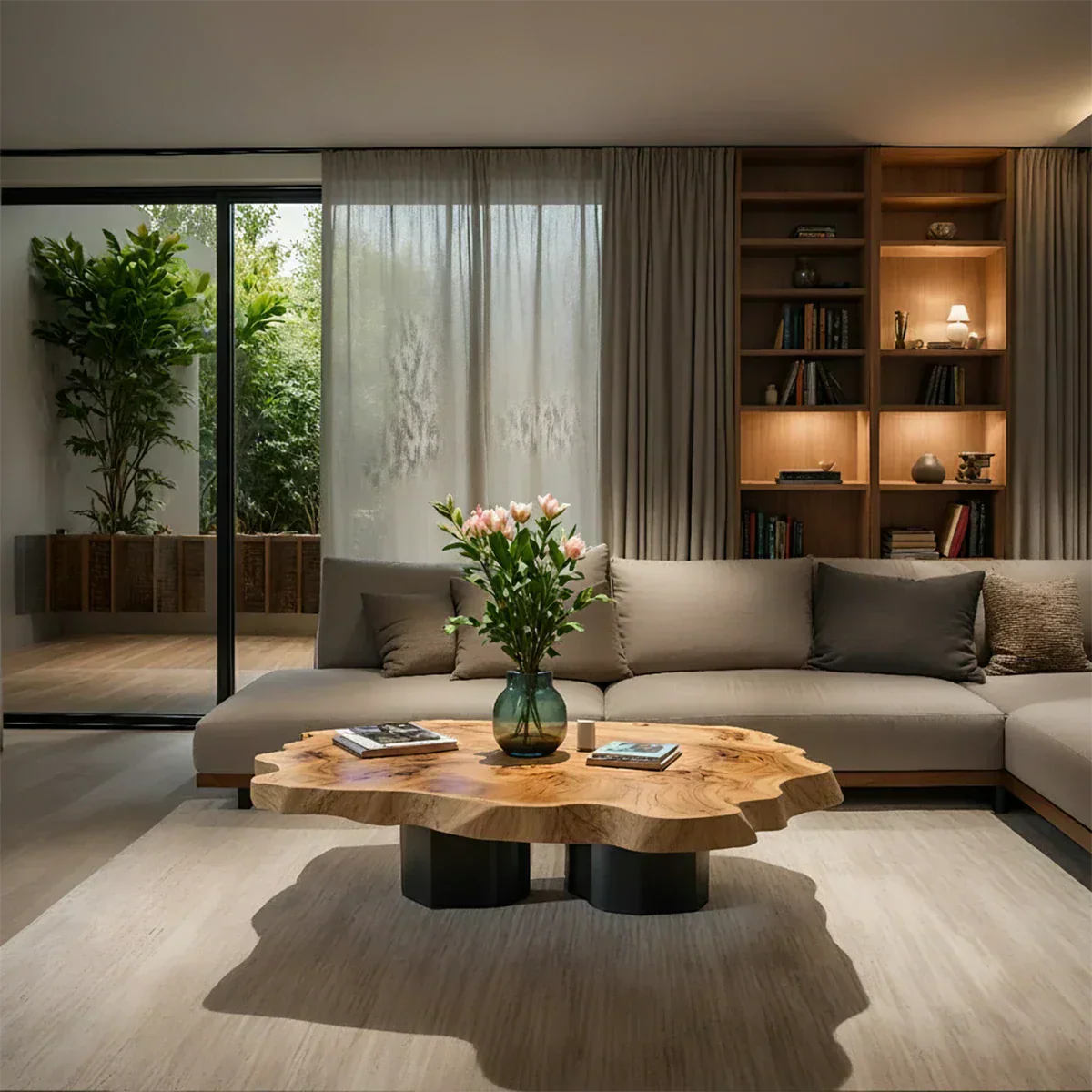 Live-Edge Natural Solid Wood Coffee Table – Sculptural Flower-Form Slab - Rustiracraft
