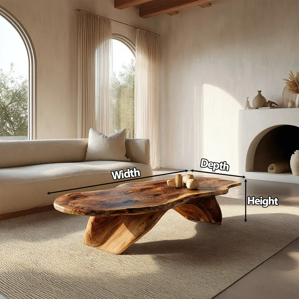 Live Edge Natural Solid Wood Coffee Table with Organic Sculptural Base - Rustiracraft 