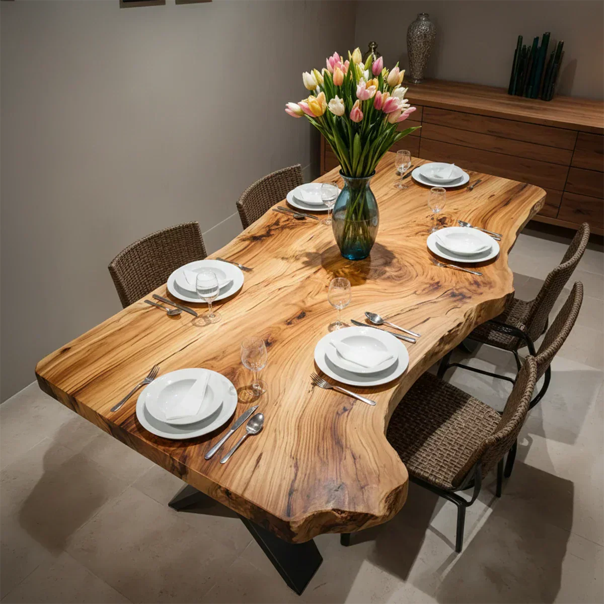 Live-Edge Natural Solid Wood Dining Table - Rustiracraft