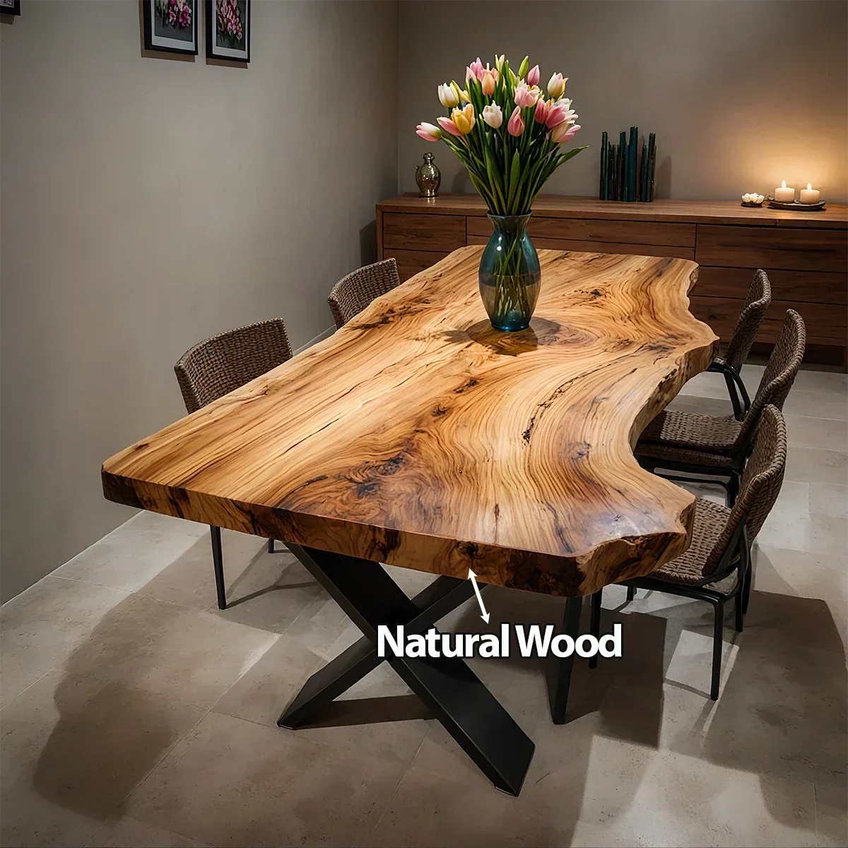 Live-Edge Natural Solid Wood Dining Table - Rustiracraft