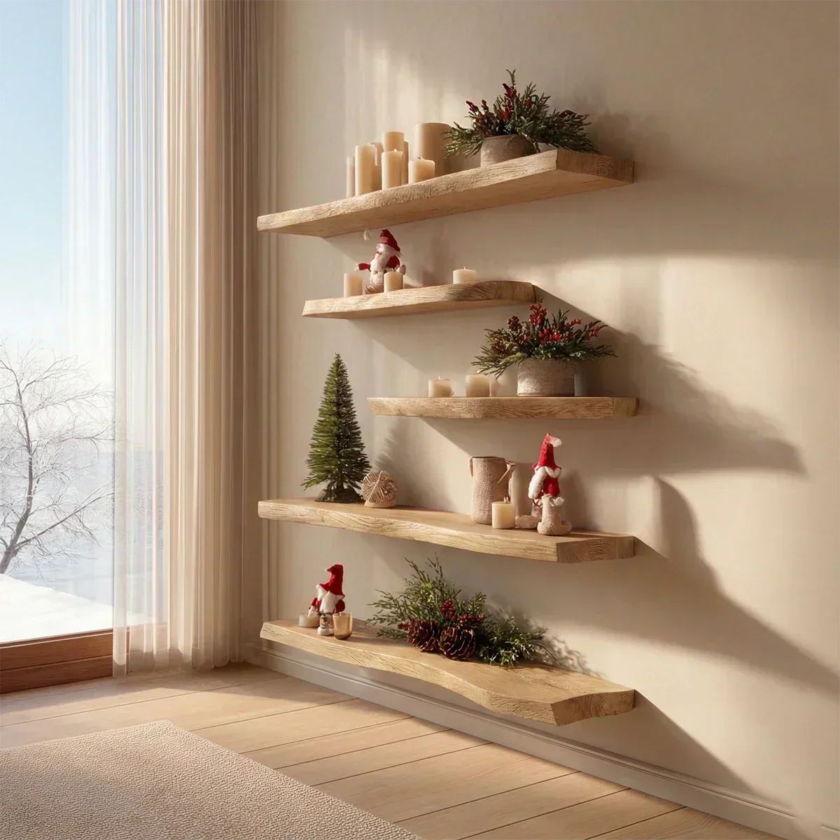 Live Edge Natural Solid Wood Floating Shelves – Winter Harmony Edition - Rustiracraft